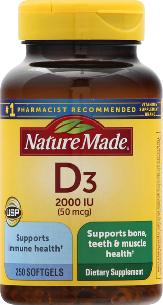 Nature Made Vitamin D3 2000IU Softgels Value Size - 250 Count