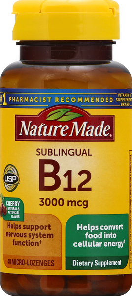 Nature Made Sublingual Vitamin B-12 3000mcg Cherry Flavor Lozenges - 40 Count