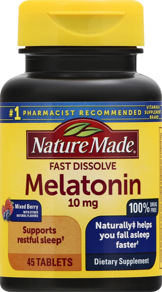 Nature Made Melatonin, Fast Dissolve, 10 Mg, Mixed Berry, Tablets - 45 Count