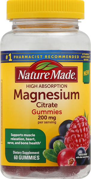 Nature Made Magnesium Citrate, Mixed Berry, 200 Mg, Gummies, - 60 Count
