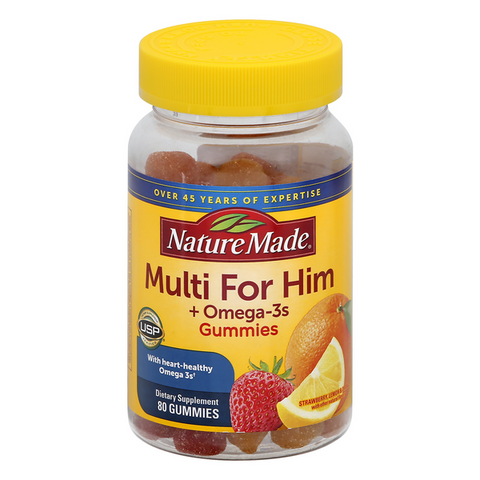 Nature Made Adult Gummies Multi For Him Plus Omega-3s Lemon, Orange & Strawberry - 80 Each
