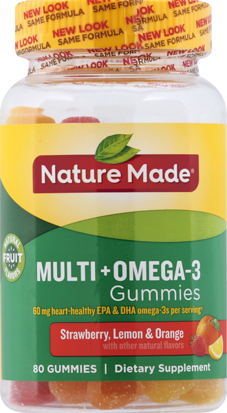 Nature Made Multi+Omega-3 Gummies Strawberry, Lemon & Orange - 80 Count