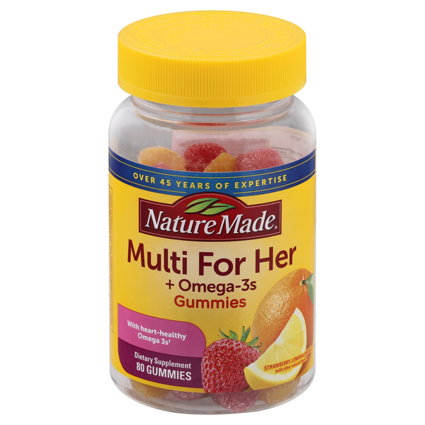 Nature Made Adult Vitamin Gummies Multi for Her Plus Omega-3s Lemon, Orange & Strawberry - 80 Each