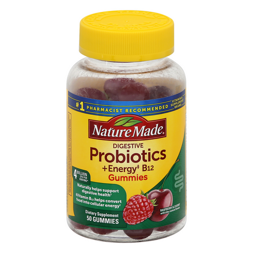 Nature Made Probiotics + Energy B12, Digestive, Raspberry & Cherry, Gummies - 50 Each
