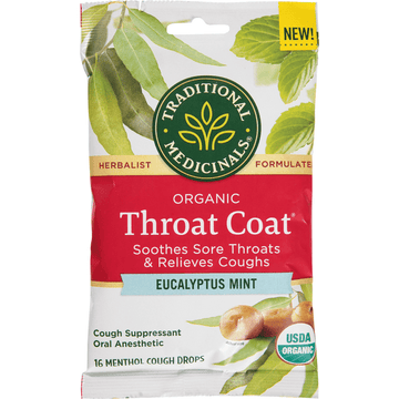 Traditional Medicinals Cough Drops, Organic, Eucalyptus Mint, Throat Coat - 16 Count
