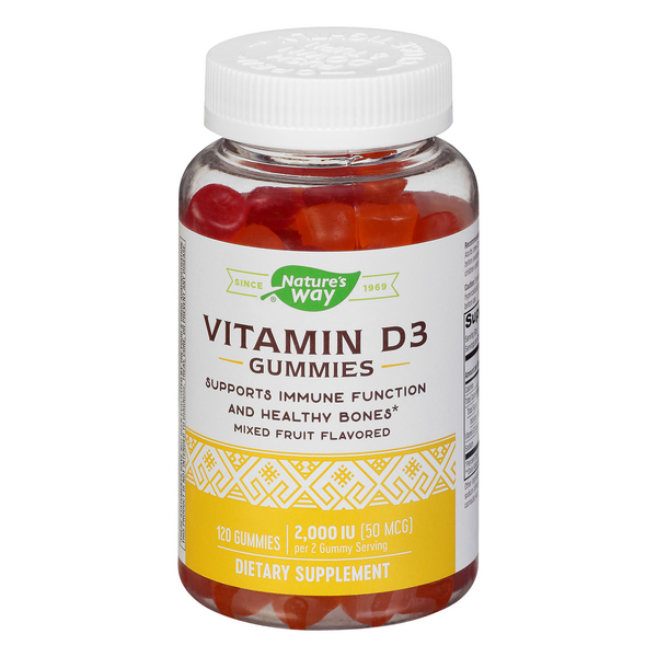 Nature's Way Vitamin D3 Gummies, Mixed Fruit Flavored, 50 McG - 120 Count