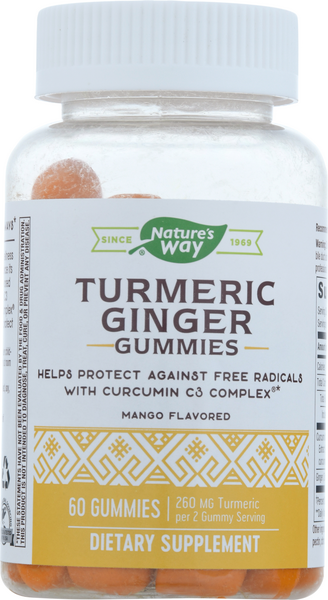 Nature's Way Turmeric Ginger Gummies, Mango Flavored, 260mg - 60 Count