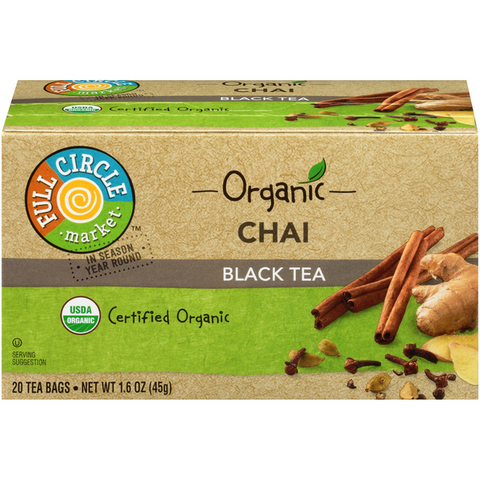 Full Circle Organic Chai Black Tea, 20 Count Bags - 1.6 Ounce