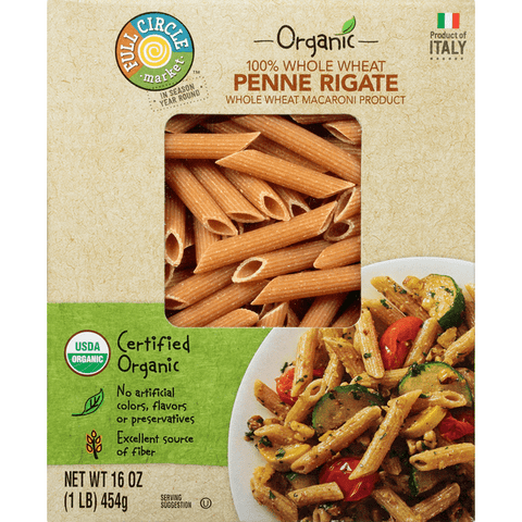 Full Circle Market Penne Rigate, 100% Whole Wheat - 16 Ounce