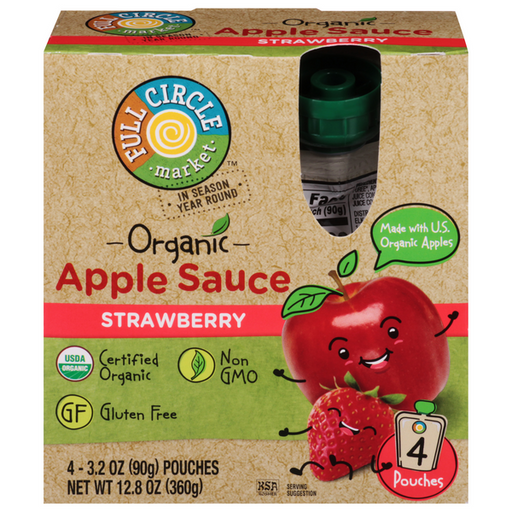 Full Circle Organic Apple Sauce Strawberries 4-3.2 oz Pouches - 12.8 Ounce