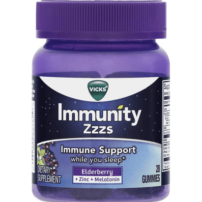Vicks Immunity Zzzs Immune Support Gummies, Elderberry + Zinc+Melatonin - 28 Count