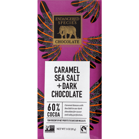 Endangered Species Chocolate Natural Dark Chocolate With Caramel & Sea Salt 60% Cocoa - 3 Ounce