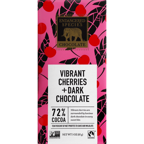 Endangered Species Dark Chocolate, Vibrant Cherries 72% Cocoa - 3 Ounce