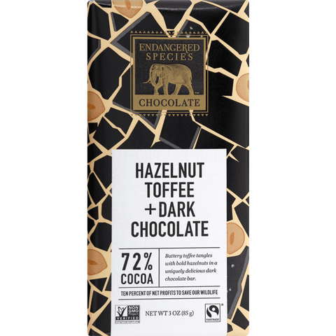 Endangered Species Chocolate Natural Dark Chocolate With Hazelnut Toffee 72% Cocoa - 3 Ounce