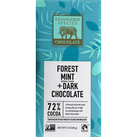 Endangered Species Chocolate Natural Dark Chocolate With Forest Mint 72% Cocoa - 3 Ounce