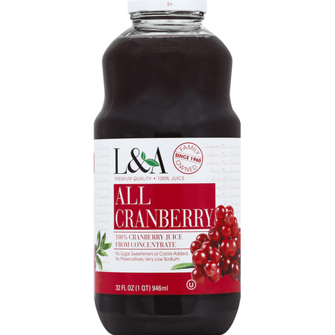L&A All Cranberry Juice - 32 Ounce