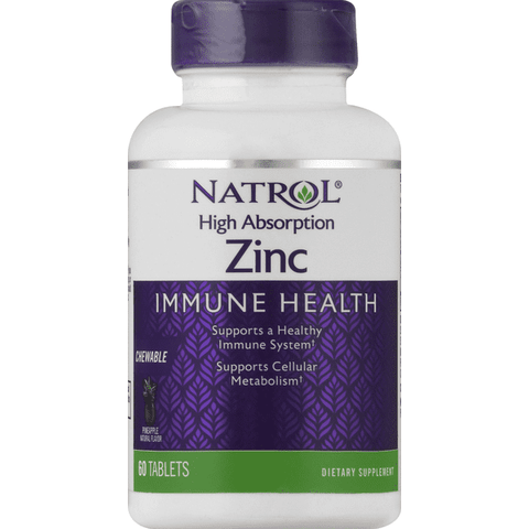 Natrol Zinc Immune Health High Absorption Pineapple Flavor Chewable Tablets - 60 Count