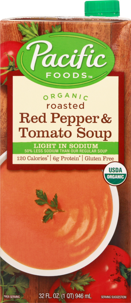 Pacific Organic Roasted Red Pepper & Tomato Soup Light Sodium - 32 Ounce