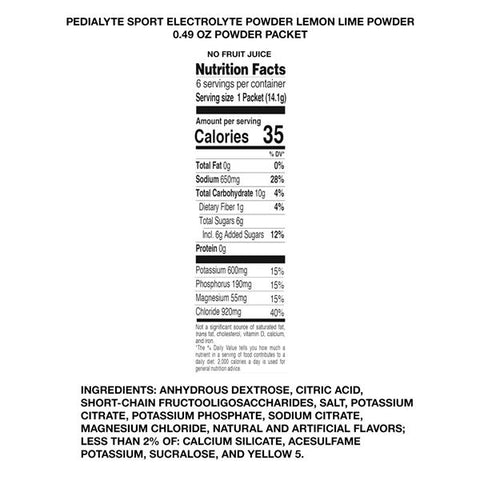 Pedialyte Sport Lemon Lime Electrolyte Powder Packets 6-0.49 oz - 2.94 Ounce
