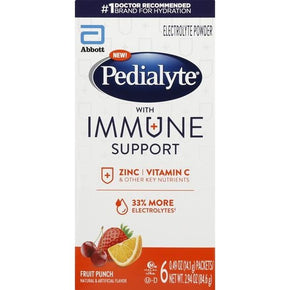 Pedialyte With Immune Support, Fruit Punch Electrolyte Powder 6 Packets - 0.49 Ounce