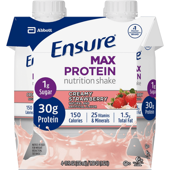 Ensure Max Protein Nutrition Shake, Creamy Strawberry 4Pk - 11 Ounce