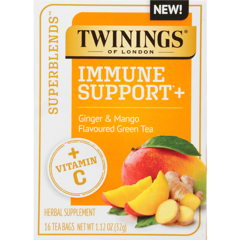 Twinings Of London Superblends Immune Support + Ginger & Mango Flavoured Green Tea 16 Tea Bags - 1.12 Ounce