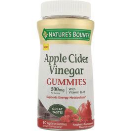 Nature's Bounty Apple Cider Vinegar, 500 Mg, Raspberry Pomegranate, Vegetarian Gummies - 60 Count