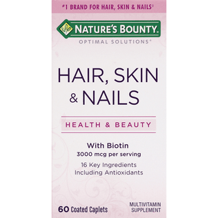 Nature's Bounty Optimal Solutions Hair, Skin & Nails Dietary Caplets 3000 mcg of Biotin Per Serving - 60 Each