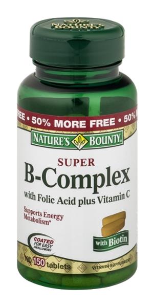Nature's Bounty Vitamin Tablets Super B-Complex with Folic Acid plus Vitamin C and Biotin - 150 Each