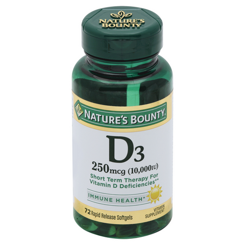 Nature's Bounty D3-10,000IU Vitamin Supplement Softgels - 72 Each