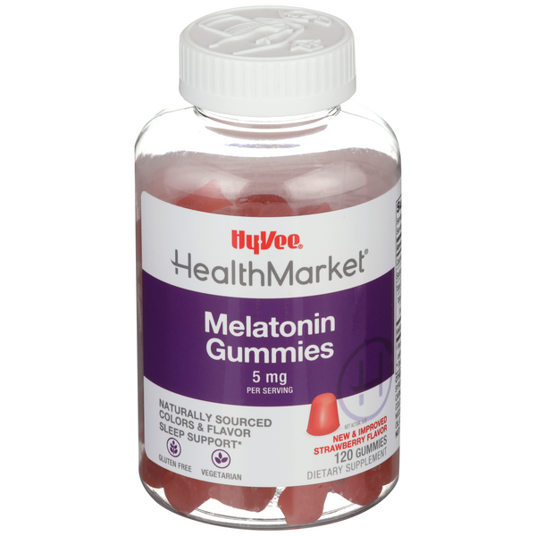 Hy-Vee HealthMarket Melatonin Gummy 5mg Strawberry Flavored - 120 Count