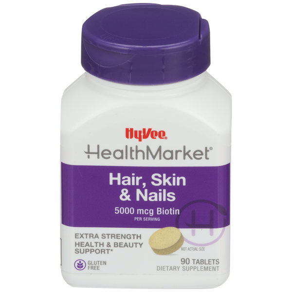 Hy-Vee HealthMarket Hair, Skin & Nails 5000mcg Tablets - 90 Count