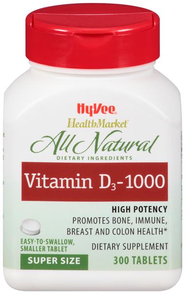 Hy-Vee HealthMarket Vitamin D3 1000 IU Tablets - 300 Count
