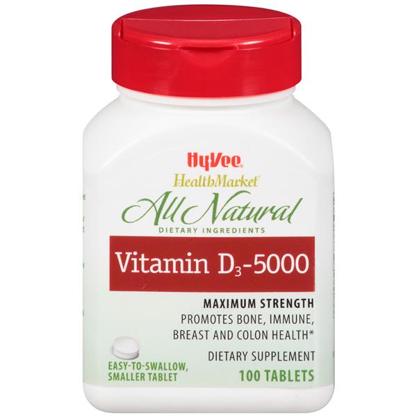 Hy-Vee HealthMarket Vitamin D3 5000 IU Tablets - 100 Count