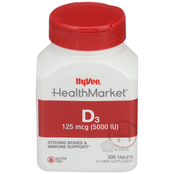 Hy-Vee HealthMarket Vitamin D3 5000 IU Tablets - 300 Count