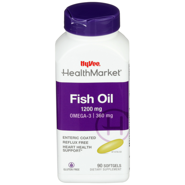 Hy-Vee HealthMarket All Natural Fish Oil Dietary Supplement 1200mg Enteric Coated Softgels - 90 Count
