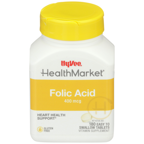 Hy-Vee HealthMarket Folic Acid 400mcg Tablets - 180 Count