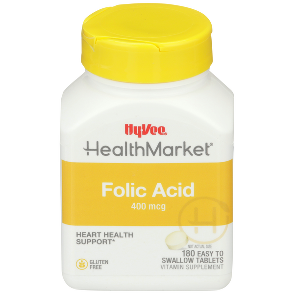 Hy-Vee HealthMarket Folic Acid 400mcg Tablets - 180 Count