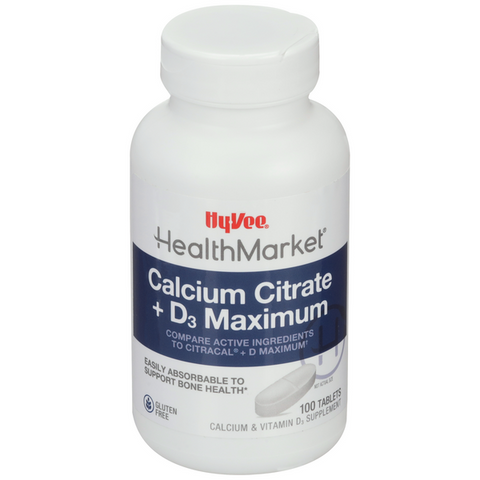 Hy-Vee Health Market Maximum Calcium Citrate + D3 Caplets - 100 Count
