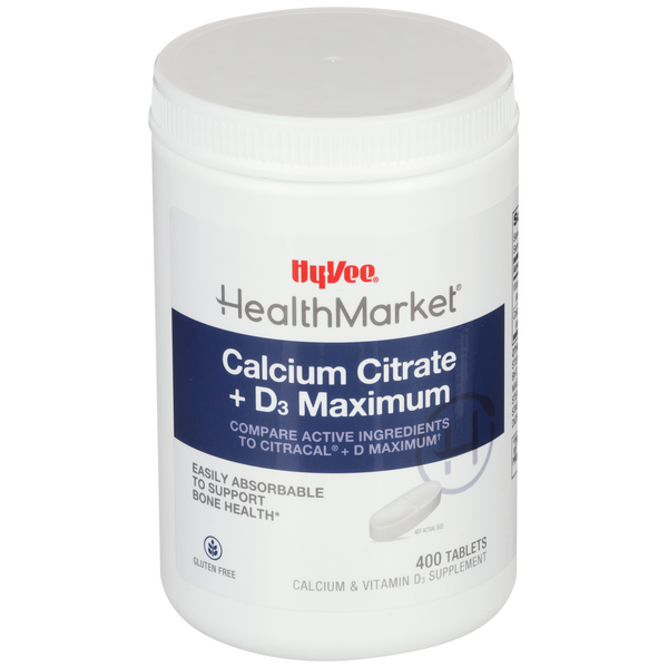 Hy-Vee HealthMarket Maximum Calcium Citrate + D3 Dietary Supplement Caplets - 400 Count