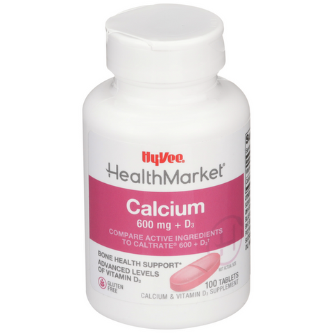 Hy-Vee HealthMarket Calcium 600 + D3 Calcium Supplement Caplets - 100 Count
