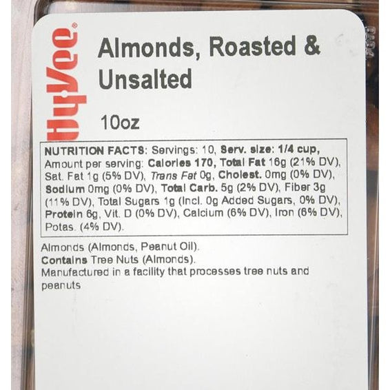 Hy-Vee Almonds Roasted No Salt - 10 Ounce