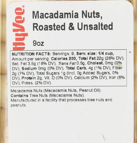 Hy-Vee Macadamia Nuts Roasted No Salt - 9 Ounce