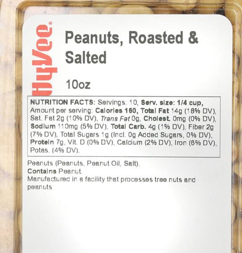Hy-Vee Peanuts, Roasted & Salted - 10 Ounce