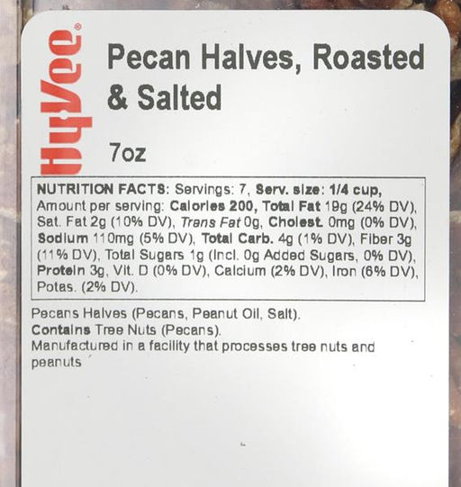 Hy-Vee Pecan Halves, Roasted & Salted - 7 Ounce