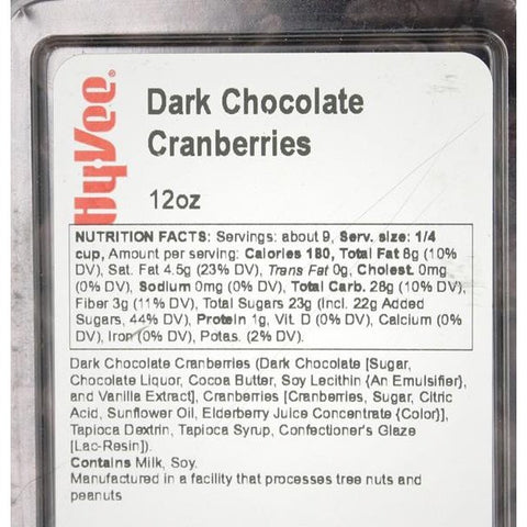 Hy-Vee Dark Chocolate Cranberries - 12 Ounce