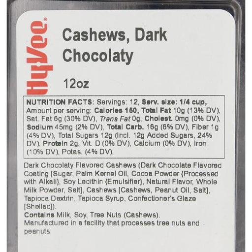 Hy-Vee Cashews, Dark Chocolaty - 12 Ounce