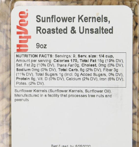 Hy-Vee Sunflower Kernels, Roasted & Unsalted - 9 Ounce