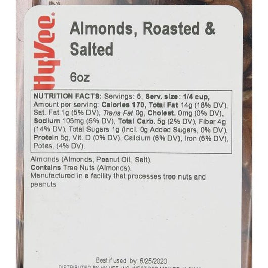 Hy-Vee Almonds Roasted & Salted - 6 Ounce