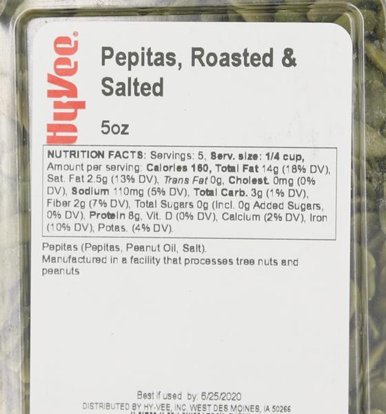 Hy-Vee Pepitas, Roasted & Salted - 5 Ounce